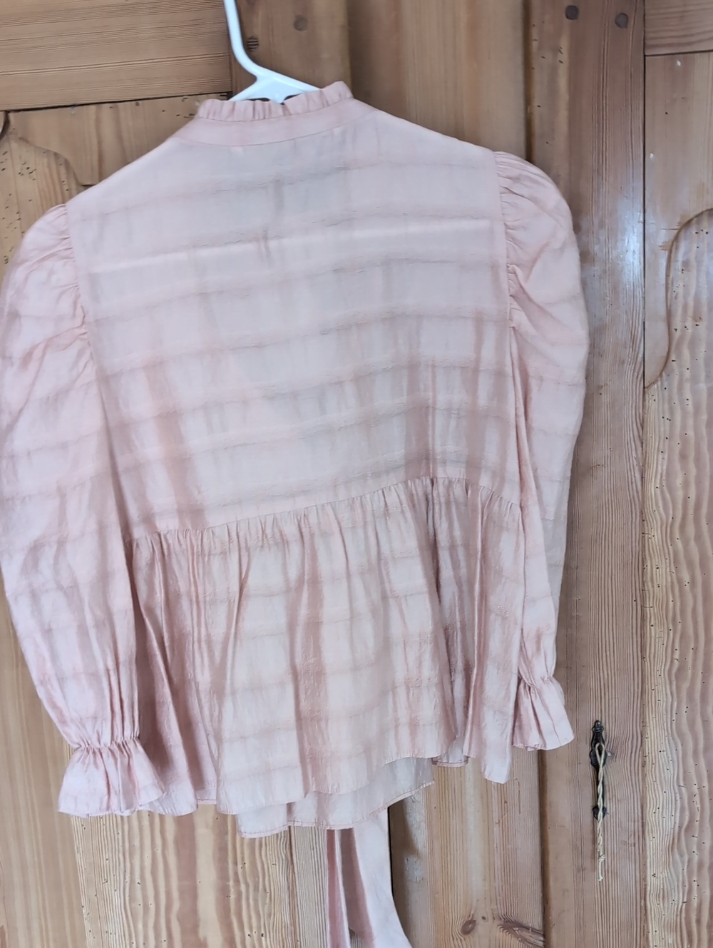 Zara Pale Pink Textured Peasant Blouse with Tie - Picture 2 of 2